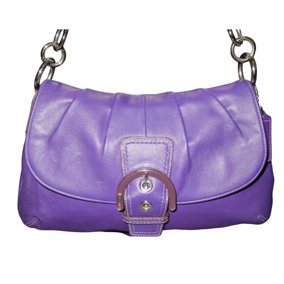 Coach 2011 Pleated Soho Vibrant Electric Purple Leather Buckle Flap Sufflette Ba - Picture 1 of 13